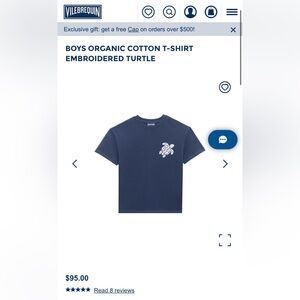 Vilebrequin Kids Tee in Navy with Turtle Embroidery